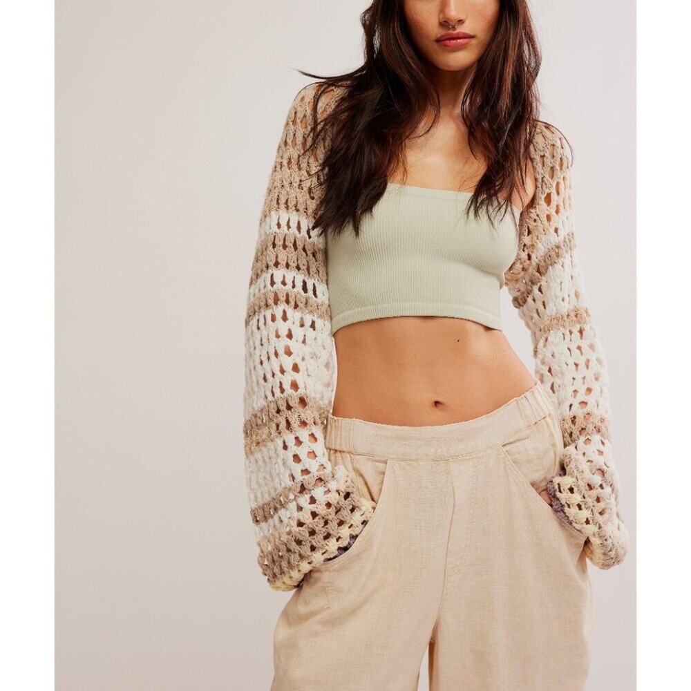 free people gia crochet shrug cardigan shell combo multicolor women size x-small
